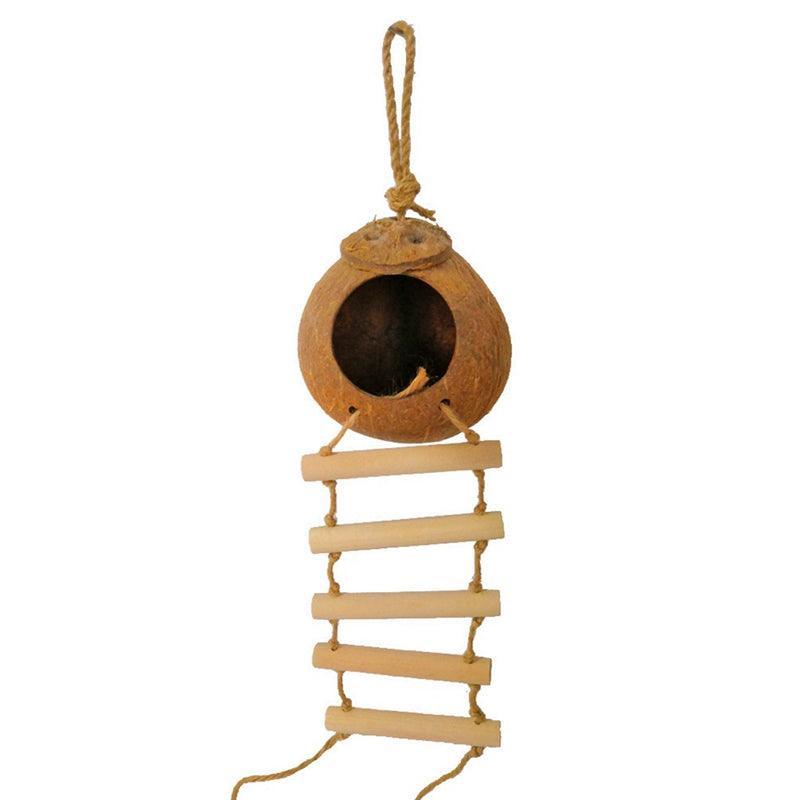 Natural coconut shell bird nest hanging hideaway with round opening for parrots and hamsters — view 5