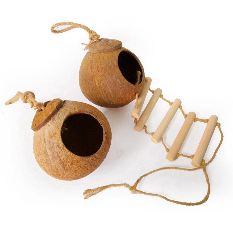 Natural coconut shell bird nest hanging hideaway with round opening for parrots and hamsters — view 3