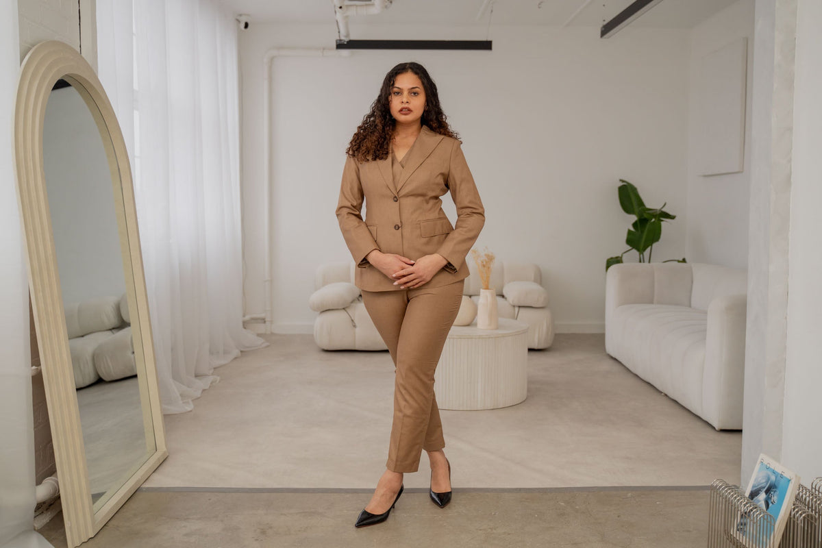 The coffee brown 3-piece midi pantsuit (UK size 12)-0