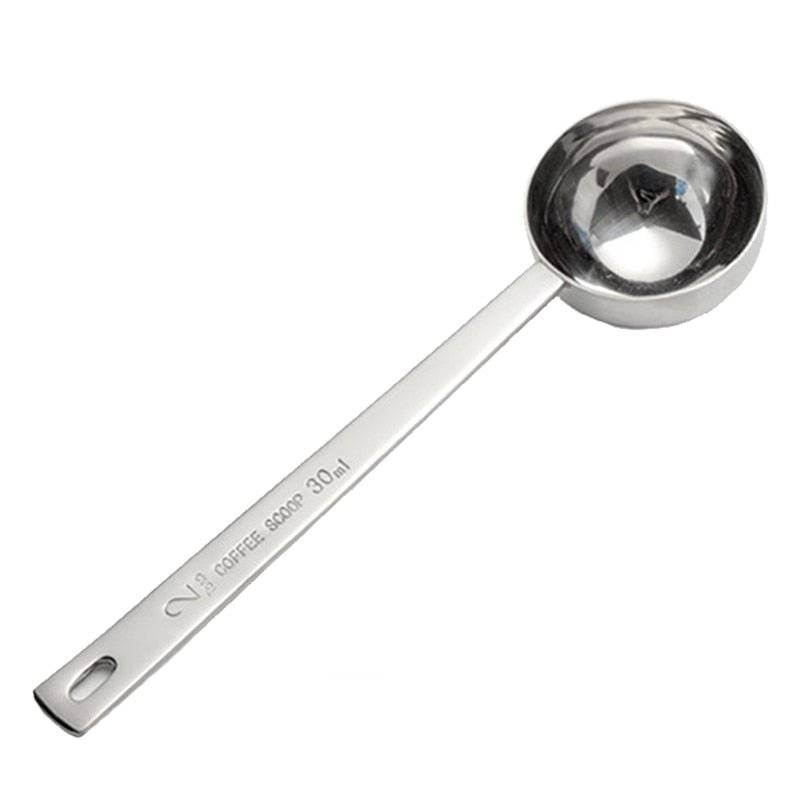 Stainless steel coffee scoop measuring spoon in silver and rose gold with engraved handle — view 4
