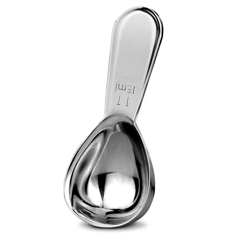 Stainless steel coffee scoop measuring spoon in silver and rose gold with engraved handle — view 5