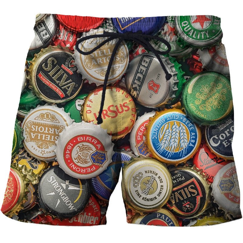 Mens board shorts featuring a vibrant 3D cola bubble print in quick dry polyester fabric — view 5
