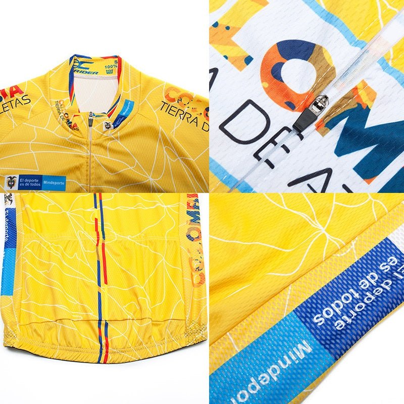 Men's yellow Colombia cycling jersey and shorts set with breathable gel pad — view 3