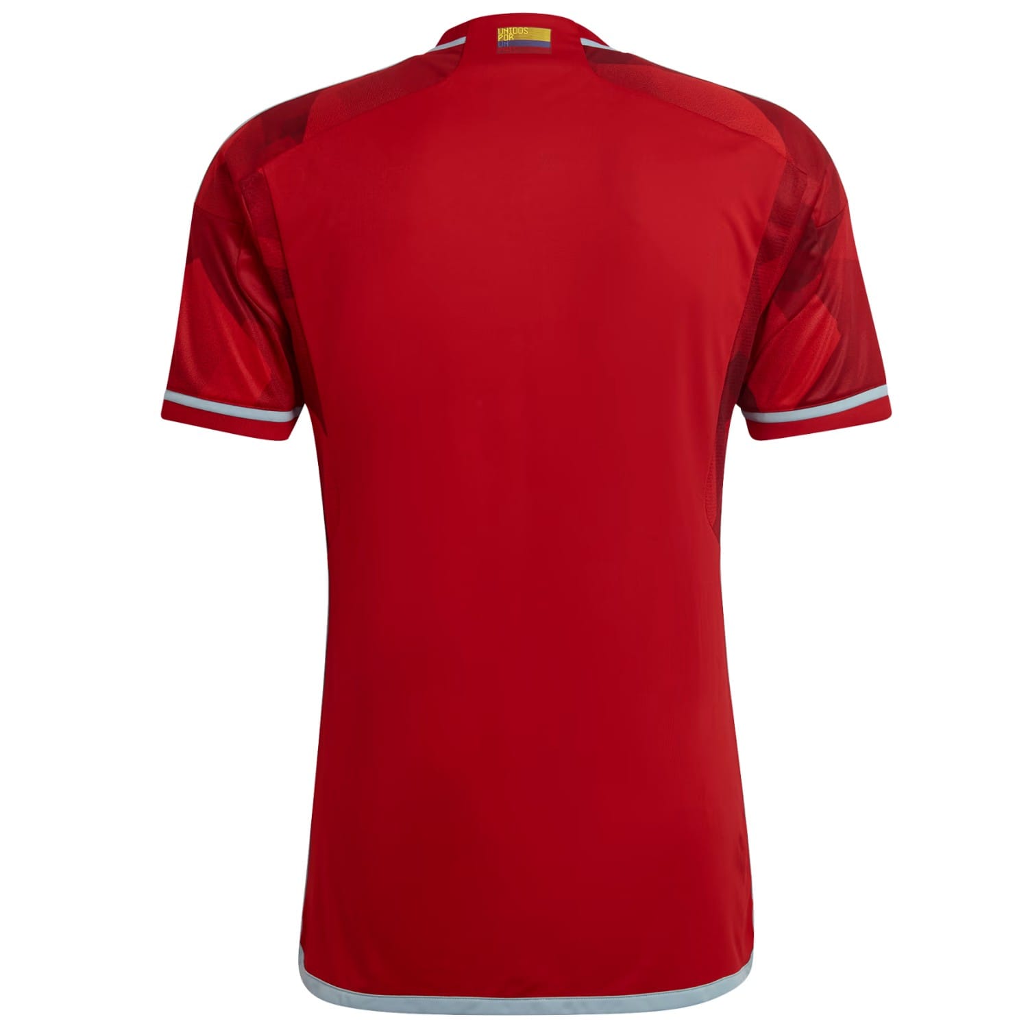 Colombia away soccer jersey in red with light blue stripes and official crest by Adidas — view 2