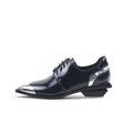 Color block low heel oxford shoes with metallic pointed toe and lace-up design