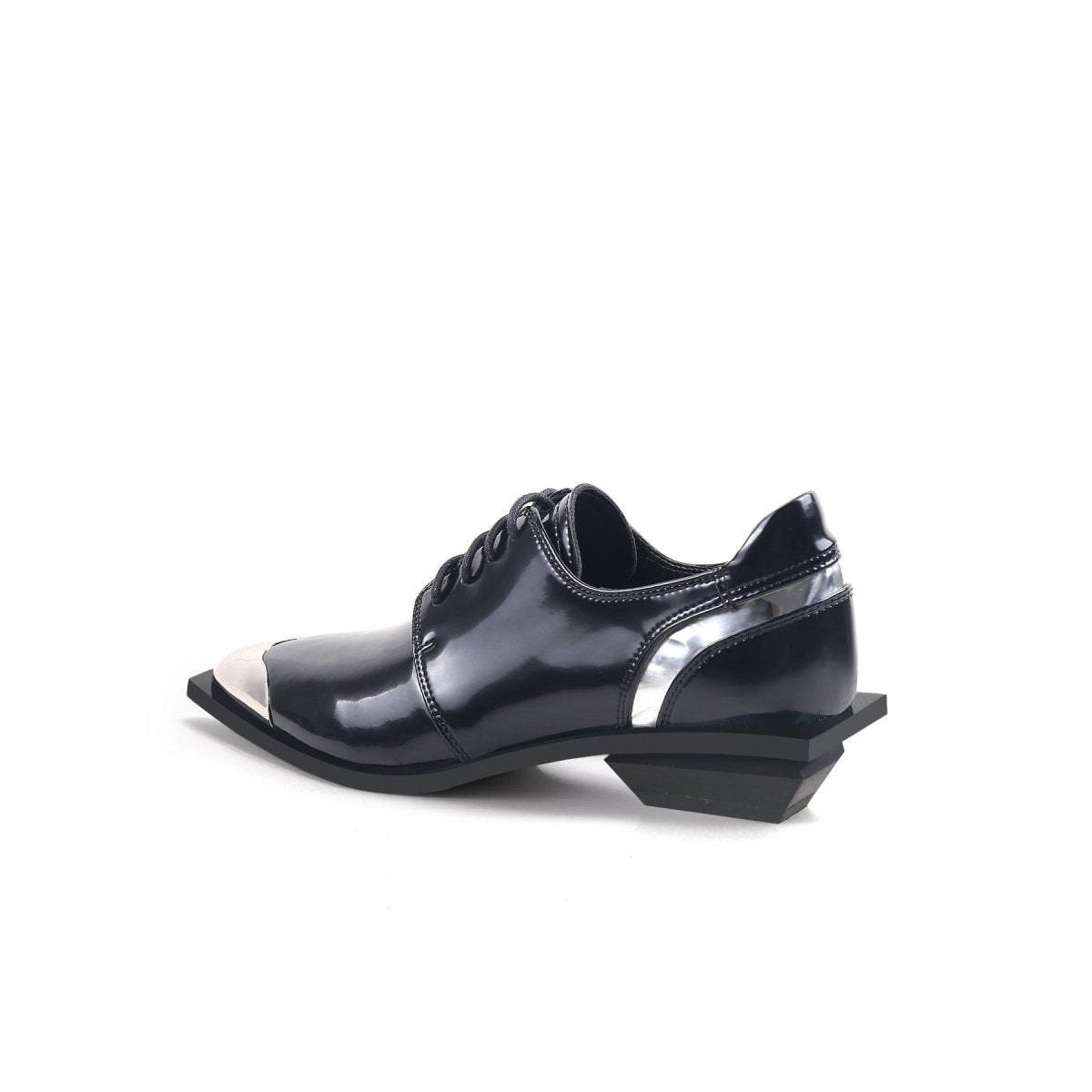 Color block low heel oxford shoes with metallic pointed toe and lace-up design — view 4