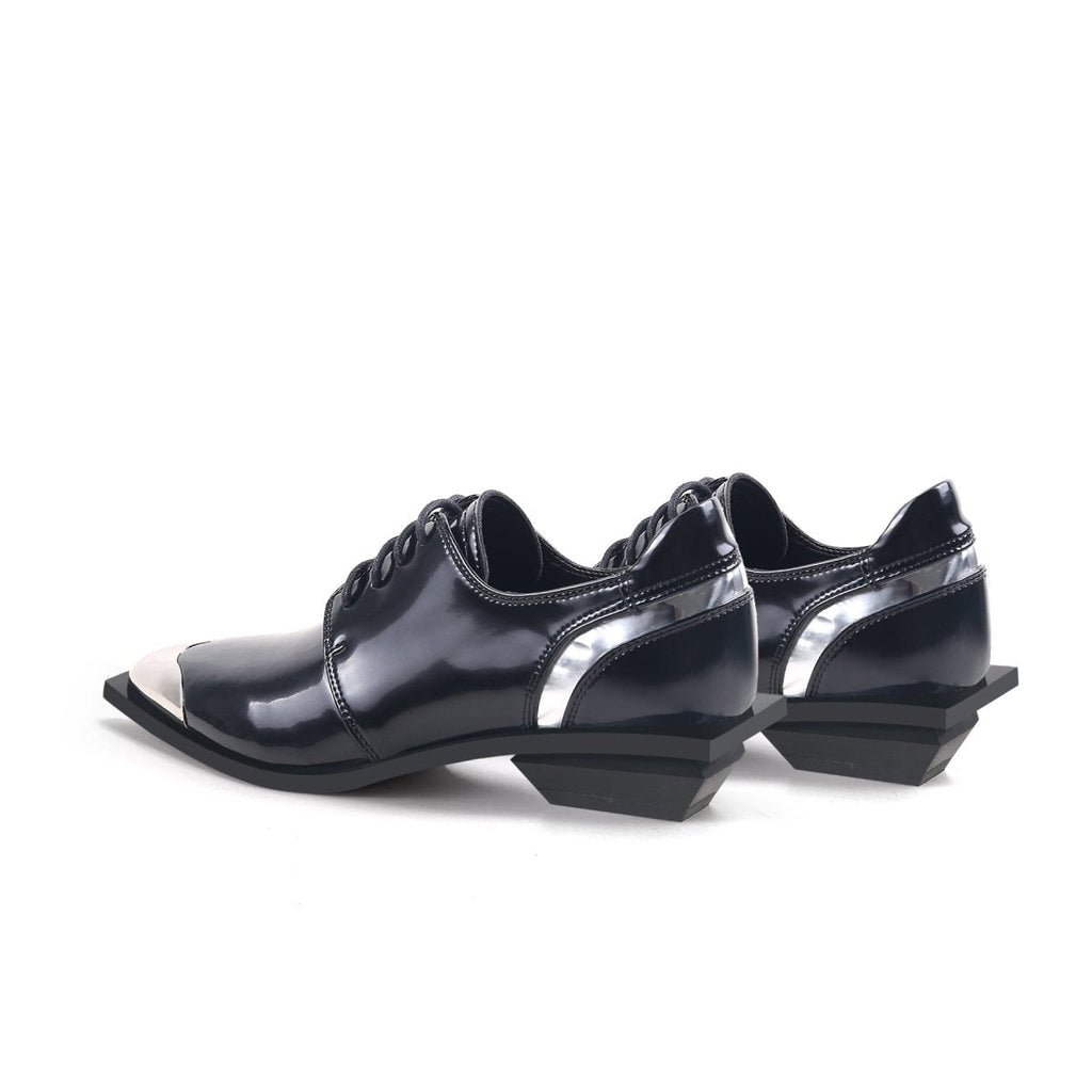 Color block low heel oxford shoes with metallic pointed toe and lace-up design — view 5