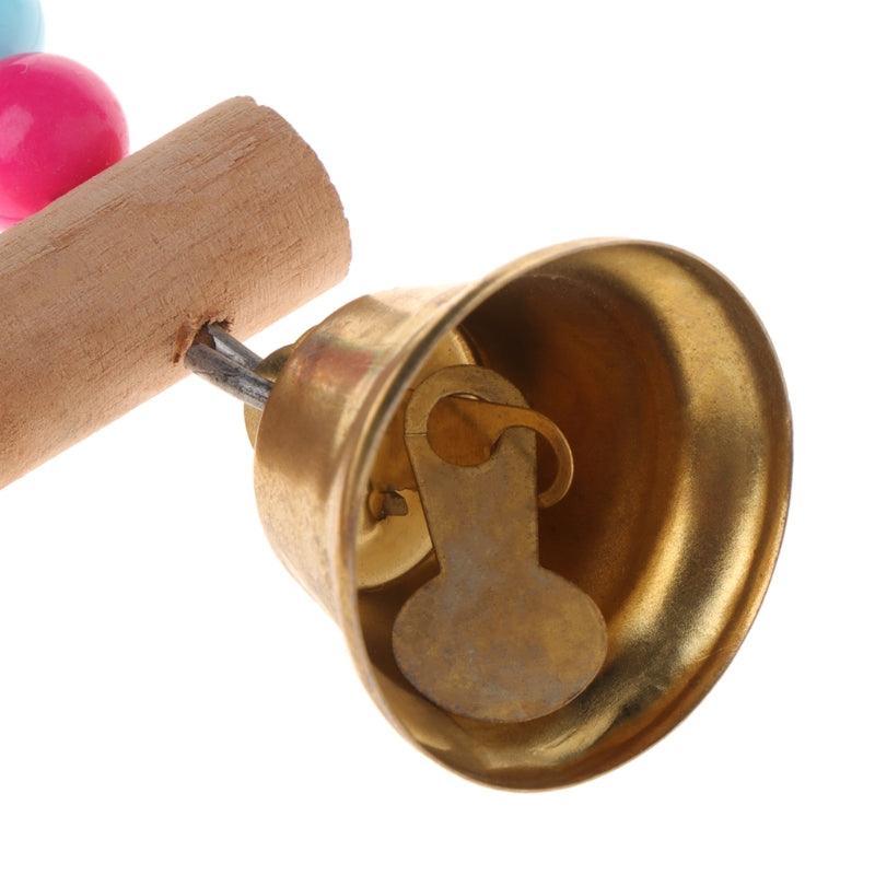 Colorful wooden beaded bird swing with two bottom bells and top hanging hook for cages — view 3