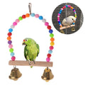 Colorful wooden beaded bird swing with two bottom bells and top hanging hook for cages