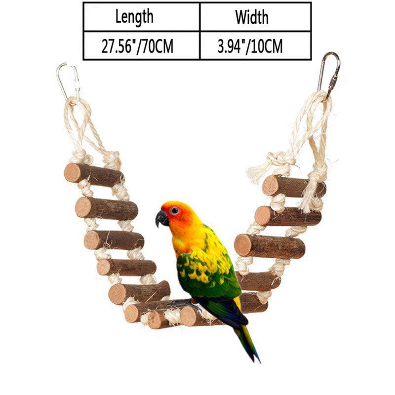 Colorful Melody Bird Toy with natural wood blocks, cotton rope, and bells for pet cage. — view 3