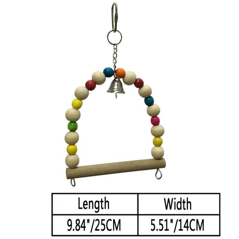 Colorful Melody Bird Toy with natural wood blocks, cotton rope, and bells for pet cage. — view 4