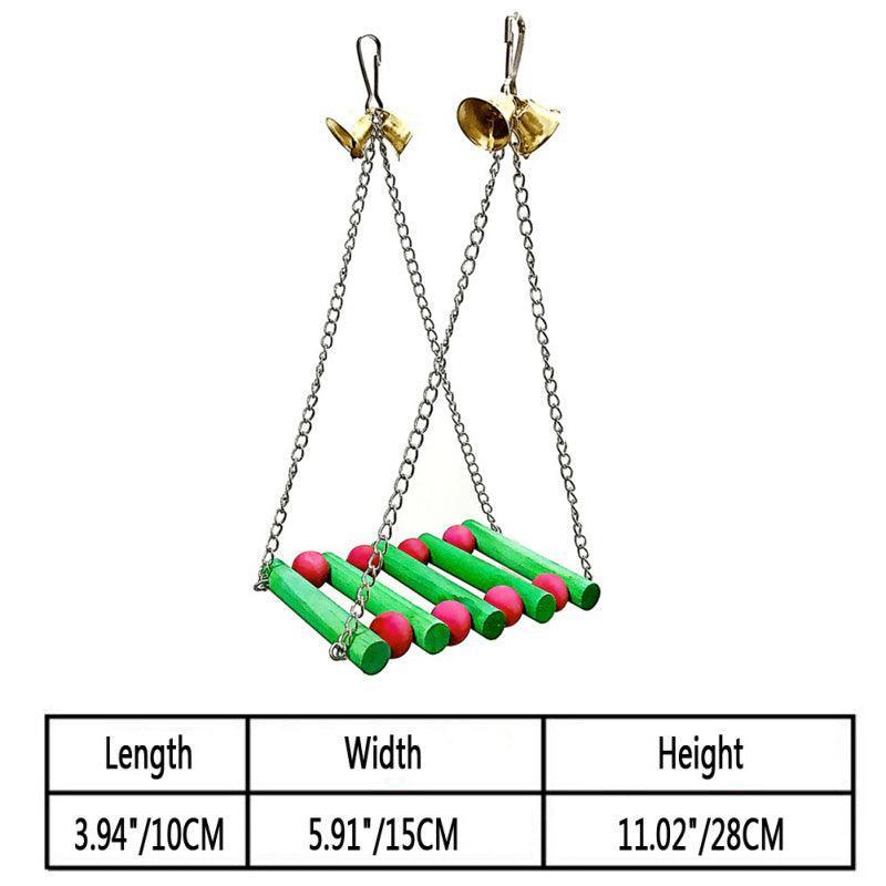 Colorful Melody Bird Toy with natural wood blocks, cotton rope, and bells for pet cage. — view 5