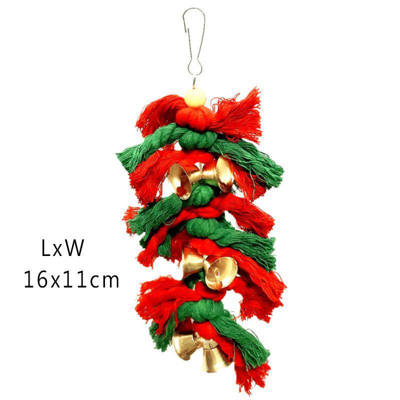 Colorful Melody Bird Toy with natural wood blocks, cotton rope, and bells for pet cage. — view 2