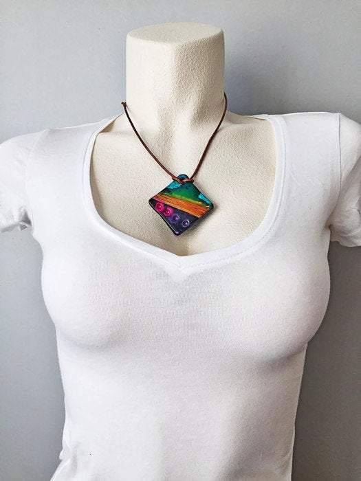 Abstract Geometric Pendant Necklace Handmade | Colorful Polymer Clay-1