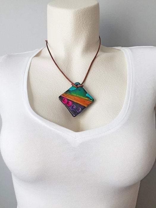 Abstract Geometric Pendant Necklace Handmade | Colorful Polymer Clay-3