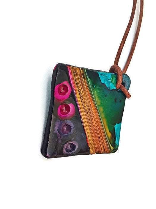 Abstract Geometric Pendant Necklace Handmade | Colorful Polymer Clay-4