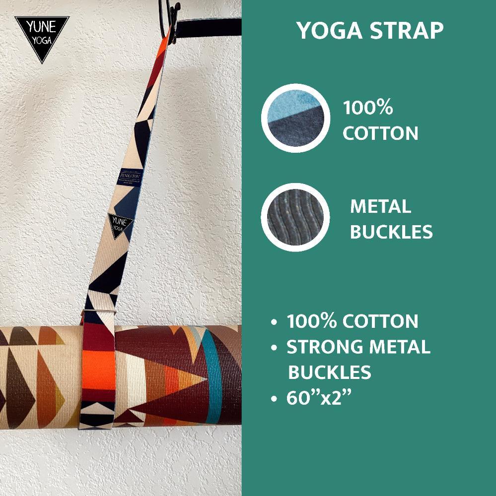White Bowie yoga strap with retro print, organic cotton material, and adjustable metal D-ring buckles — view 5