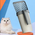 Advanced gray plastic cat litter storage box with integrated scooper and comfortable ergonomic handle.