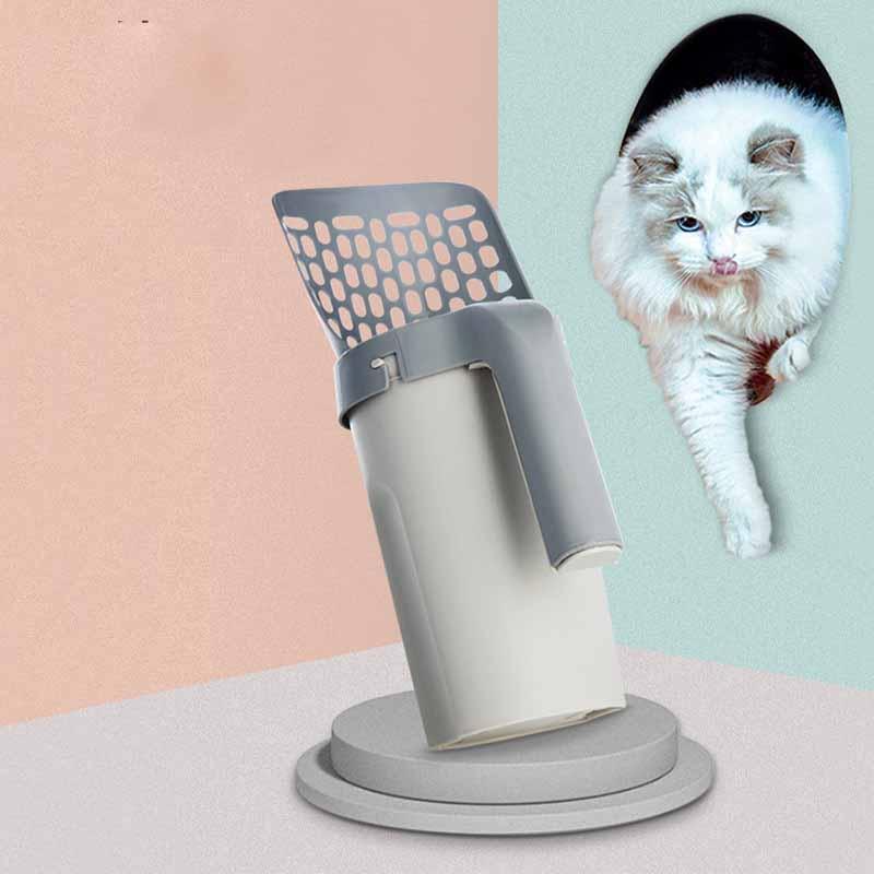 Off-white plastic convenient clean-up cat litter scoop kit with ergonomic handle and sifting slots