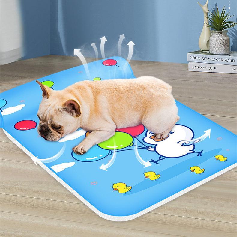 Cool Breeze pet comfort mat in sky blue with breathable ice silk and built-in pillow
