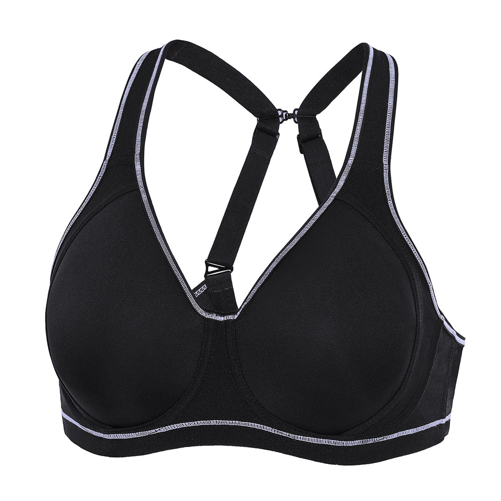 Cooling high impact full cup running bra with wide padded straps and supportive underwire — view 5