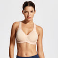 Cooling high impact full cup running bra with wide padded straps and supportive underwire