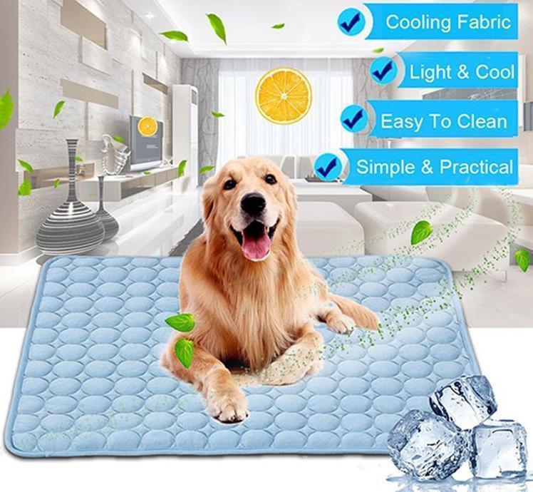 Coolpaws pet ice silk cooling pad in blue and pink for dogs and cats heat relief