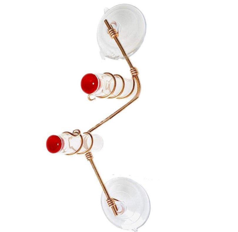 Handmade copper wire hummingbird feeder with clear nectar bottles and suction cups — view 3