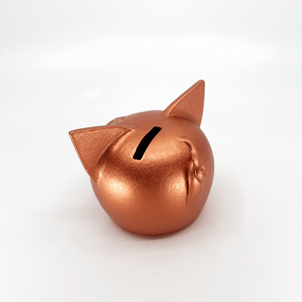 Handmade ceramic piggy bank in a metallic autumn hue with a natural cork snout — view 2