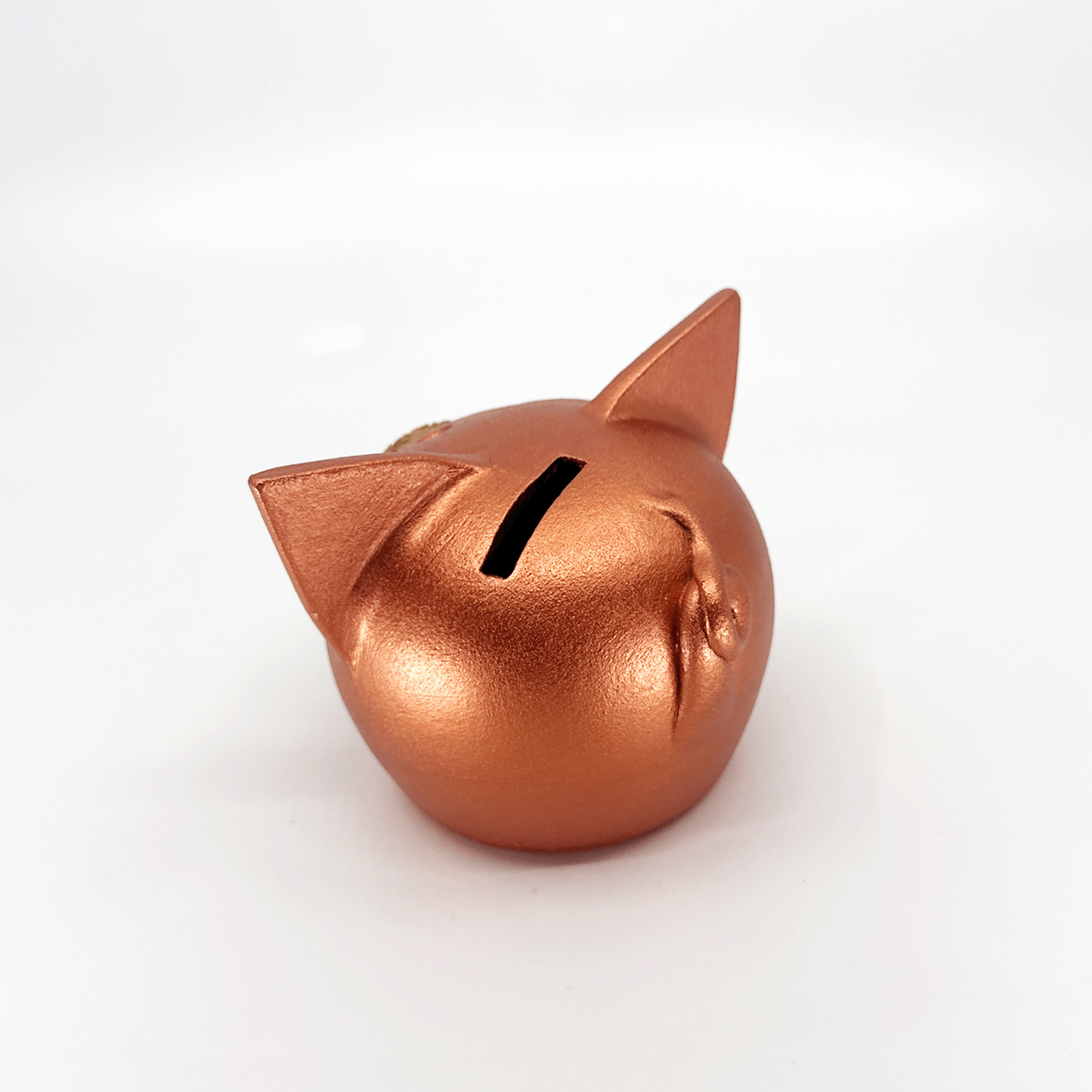 Handmade ceramic piggy bank in a metallic autumn hue with a natural cork snout — view 2