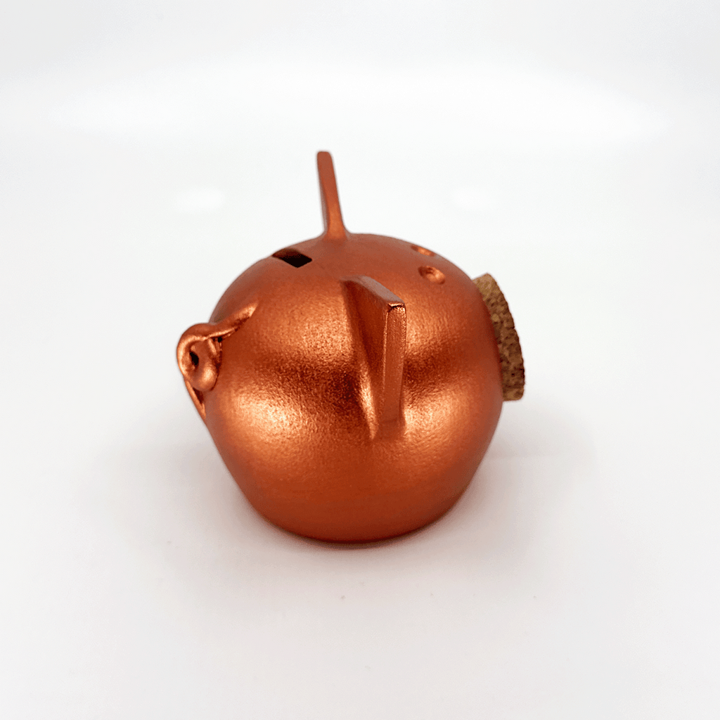 Handmade ceramic piggy bank in a metallic autumn hue with a natural cork snout — view 4