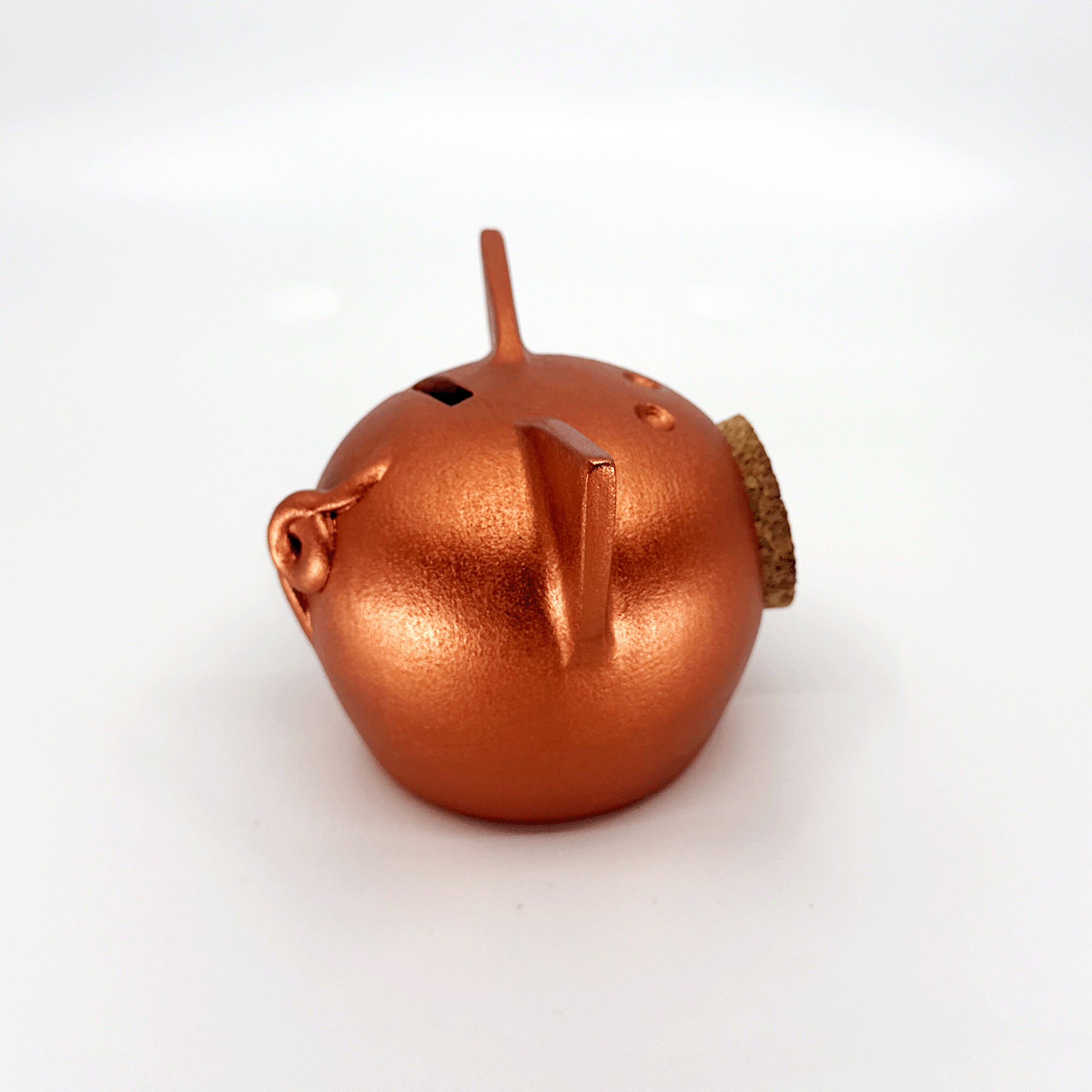 Handmade ceramic piggy bank in a metallic autumn hue with a natural cork snout — view 4