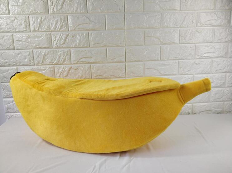 Cozy banana dog bed in vibrant yellow crystal velvet fabric for small pets and puppies — view 2