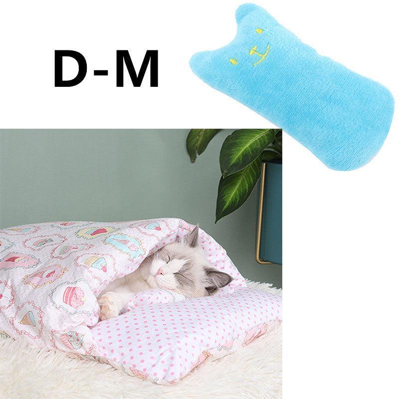 Cozy cave cat bed made of soft breathable cloth in a semi enclosed den shape — view 3
