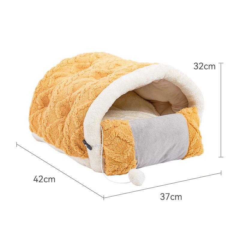 Cozy cave cat bed shaped like a retro game console made of soft arctic velvet — view 2