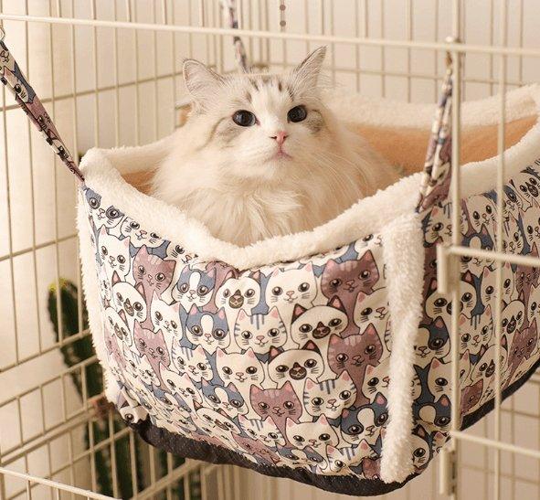 Cozy hanging cat hammock nest made of soft flannel and plush cotton with sturdy alloy clips — view 2