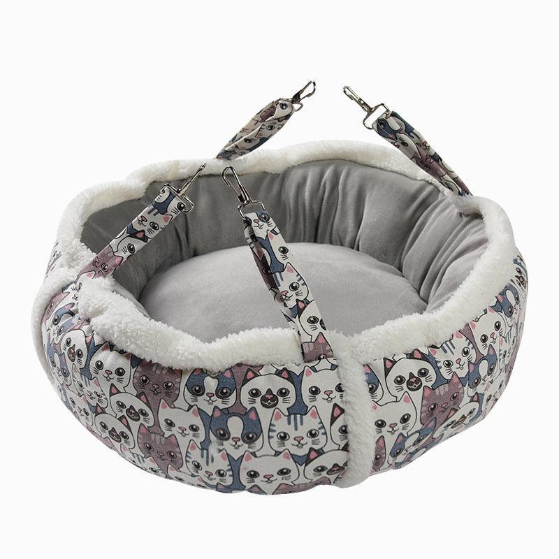Cozy hanging cat hammock nest made of soft flannel and plush cotton with sturdy alloy clips — view 5