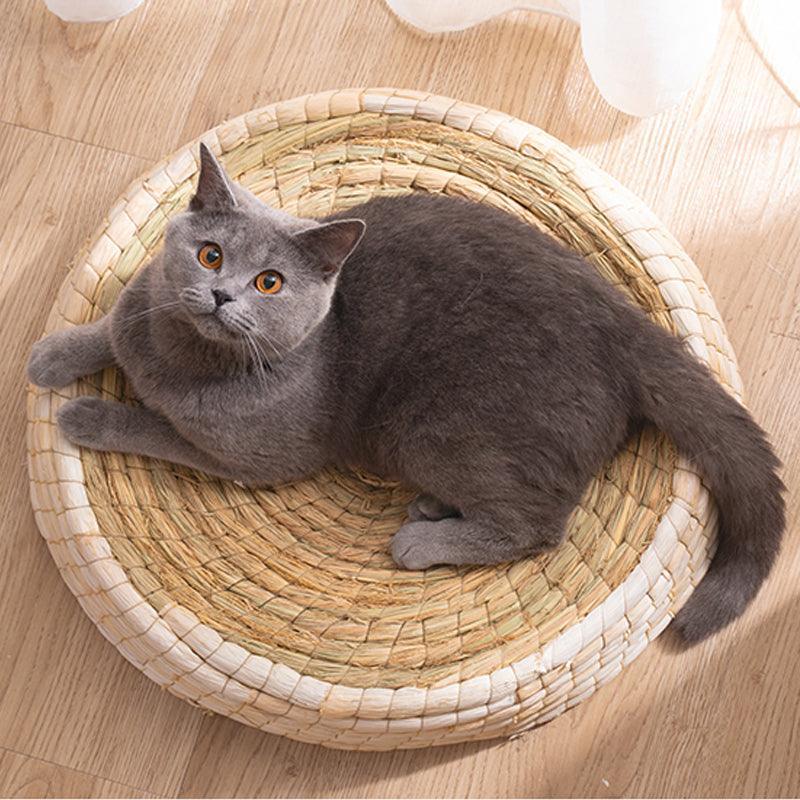 Cozy Haven handcrafted cat bed, woven straw and felt indoor cave house for small pets