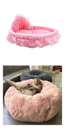 Cozy Haven lace pet bed in plush cloth material with decorative lace trim and raised edges — view 5