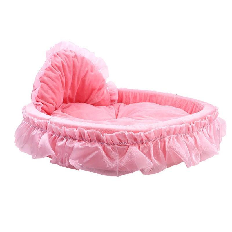 Cozy Haven lace pet bed in plush cloth material with decorative lace trim and raised edges