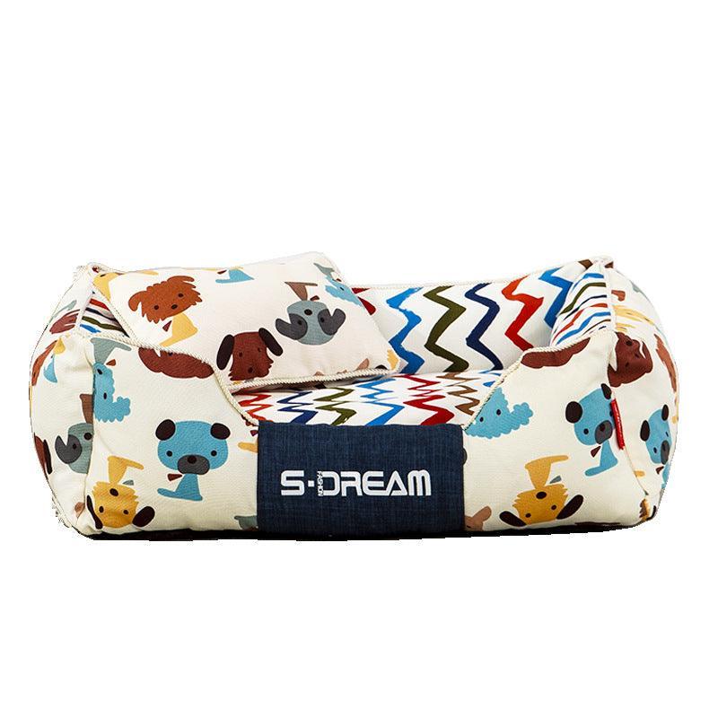 Cozy washable dog and cat bed in durable canvas and oxford cloth with small pillow — view 5