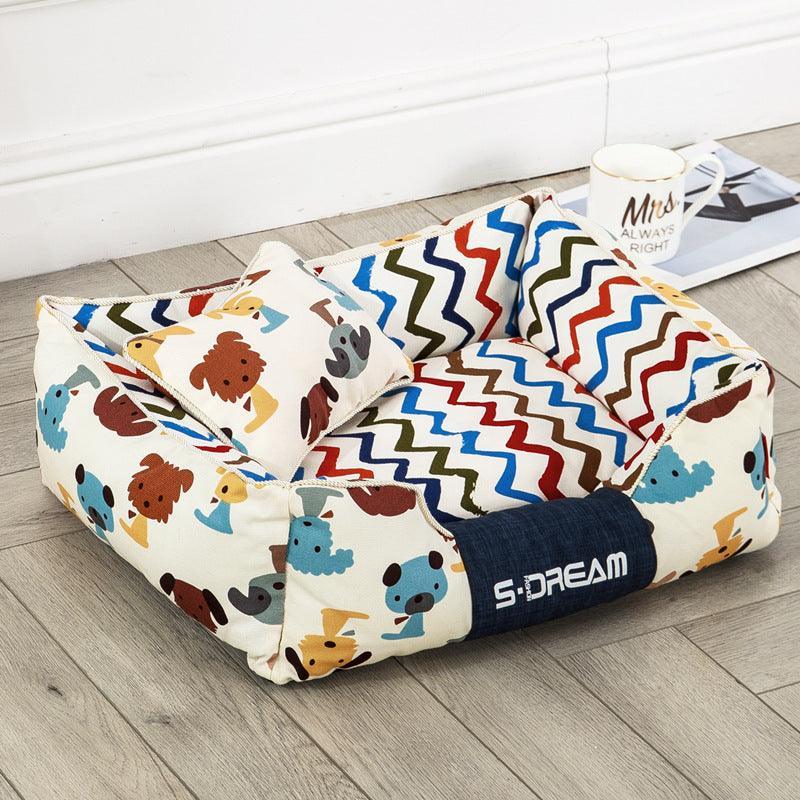 Cozy washable dog and cat bed in durable canvas and oxford cloth with small pillow — view 4
