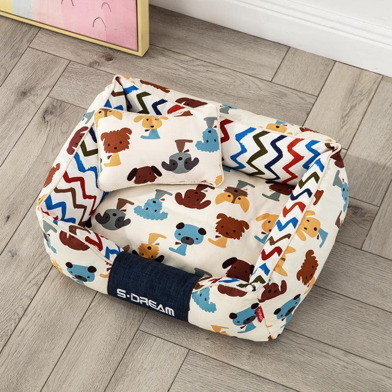Cozy washable dog and cat bed in durable canvas and oxford cloth with small pillow — view 2
