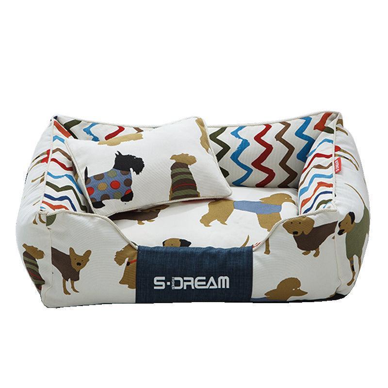Cozy washable dog and cat bed in durable canvas and oxford cloth with small pillow — view 3