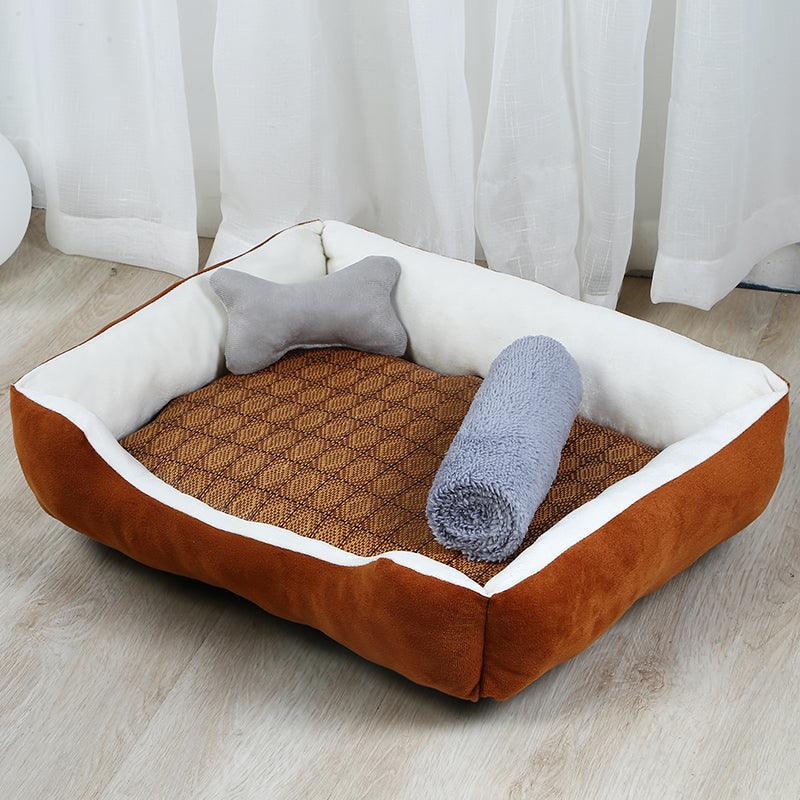 Cozy retreat large plush cloth dog bed in neutral grey and brown for comfortable pet resting — view 3