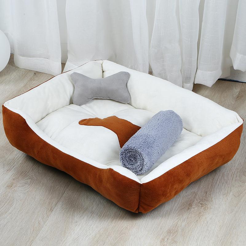 Cozy retreat large plush cloth dog bed in neutral grey and brown for comfortable pet resting — view 4