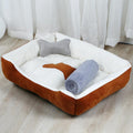 Cozy retreat large plush cloth dog bed in neutral grey and brown for comfortable pet resting