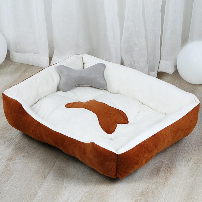 Cozy retreat large plush cloth dog bed in neutral grey and brown for comfortable pet resting — view 2