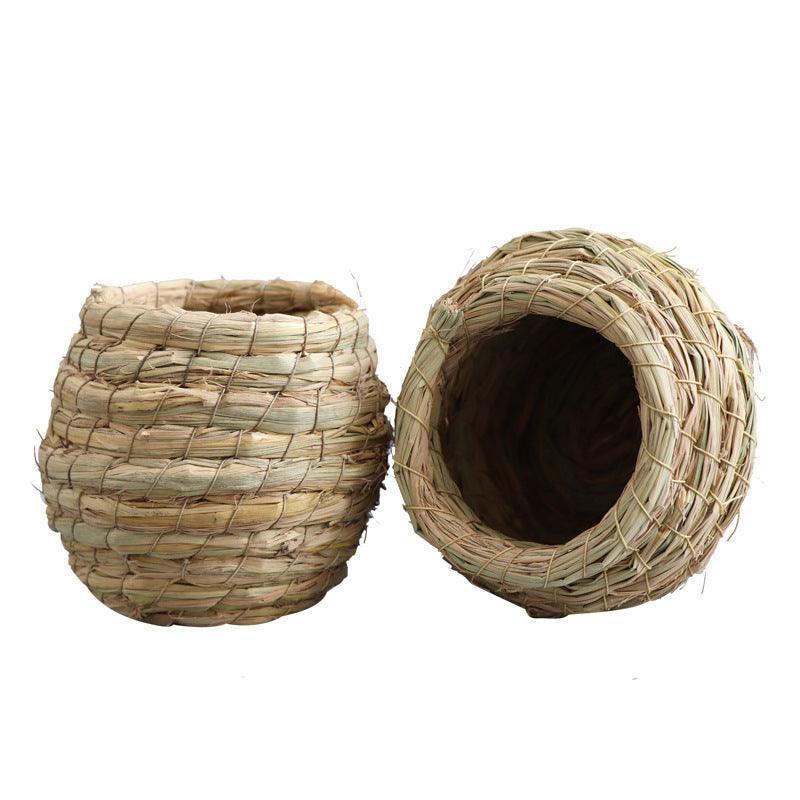 Hand-woven natural straw bird nest providing a cozy and warm retreat for small pets — view 3