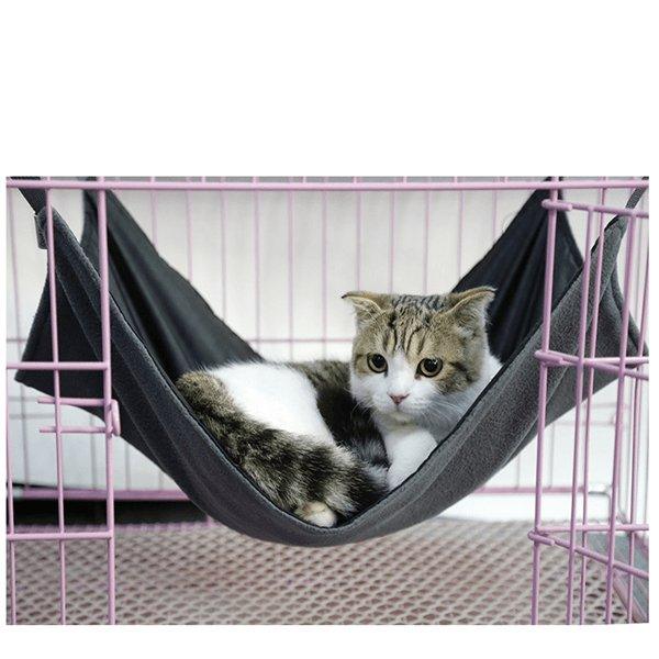CozyCat hanging cat hammock bed in breathable cotton attached to wooden chair legs — view 2